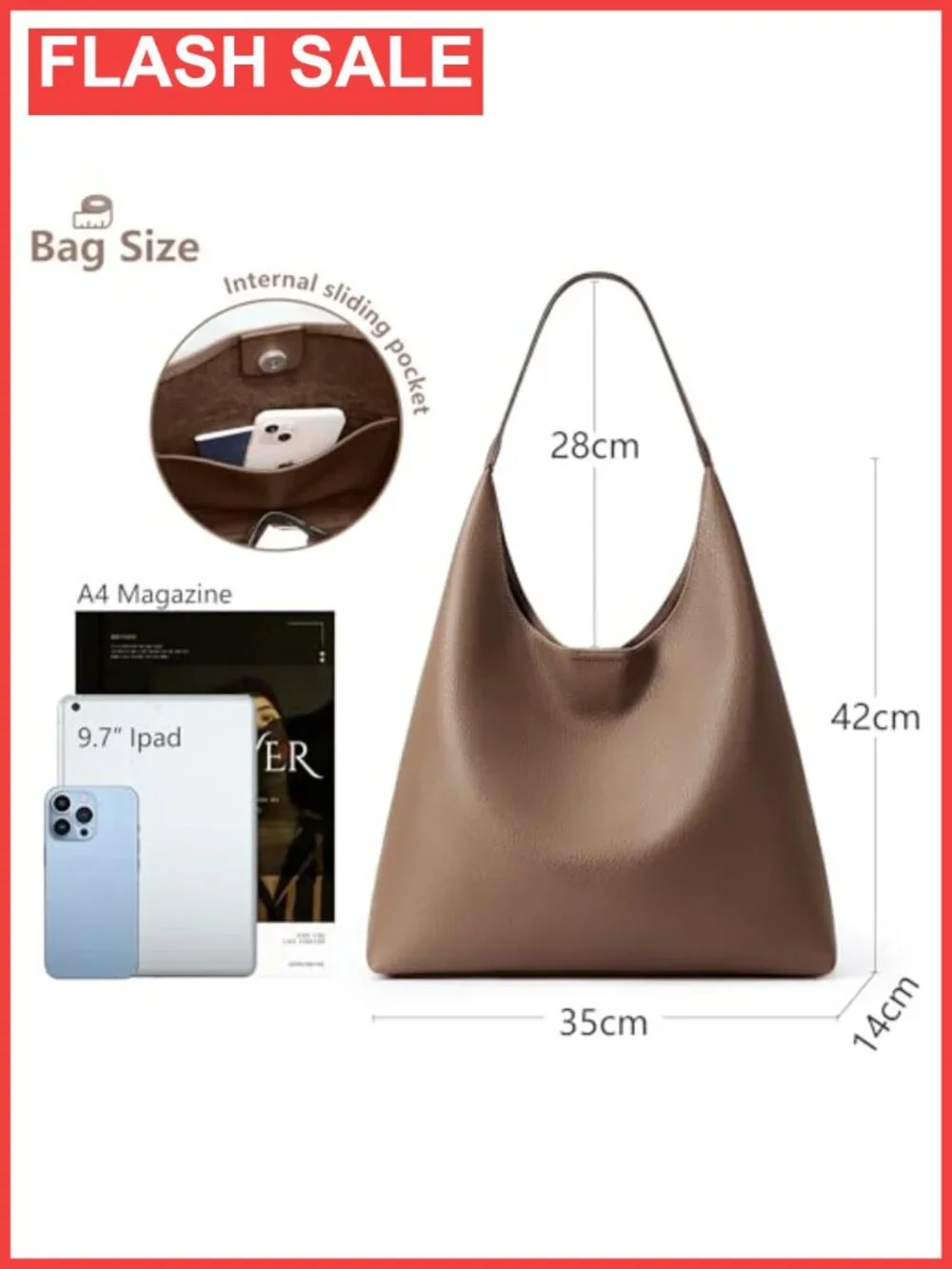 KALIDI Slouchy Hobo Bag Vegan Leather Everyday Tote Weekender